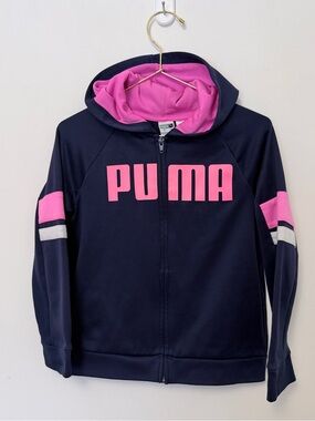 Puma Navy & Pink Full-Zip Hooded Sweatshirt
